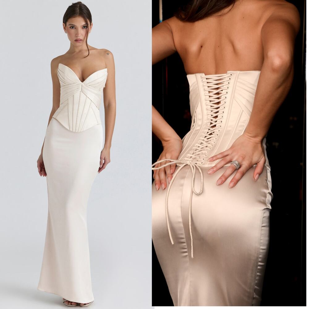 House of CB 'Eve' Ivory Satin Corset Maxi Gown